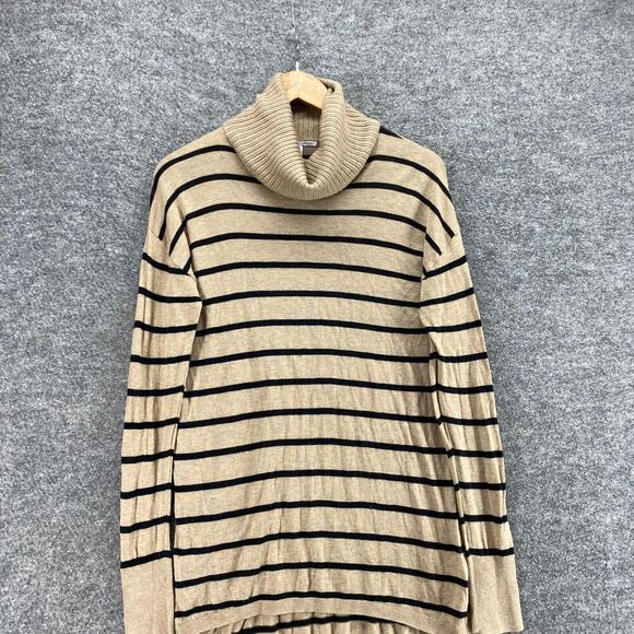 Halogen Sweater Pullover Women S Small Beige Striped Knit Turtleneck Cotton - Picture 3 of 9